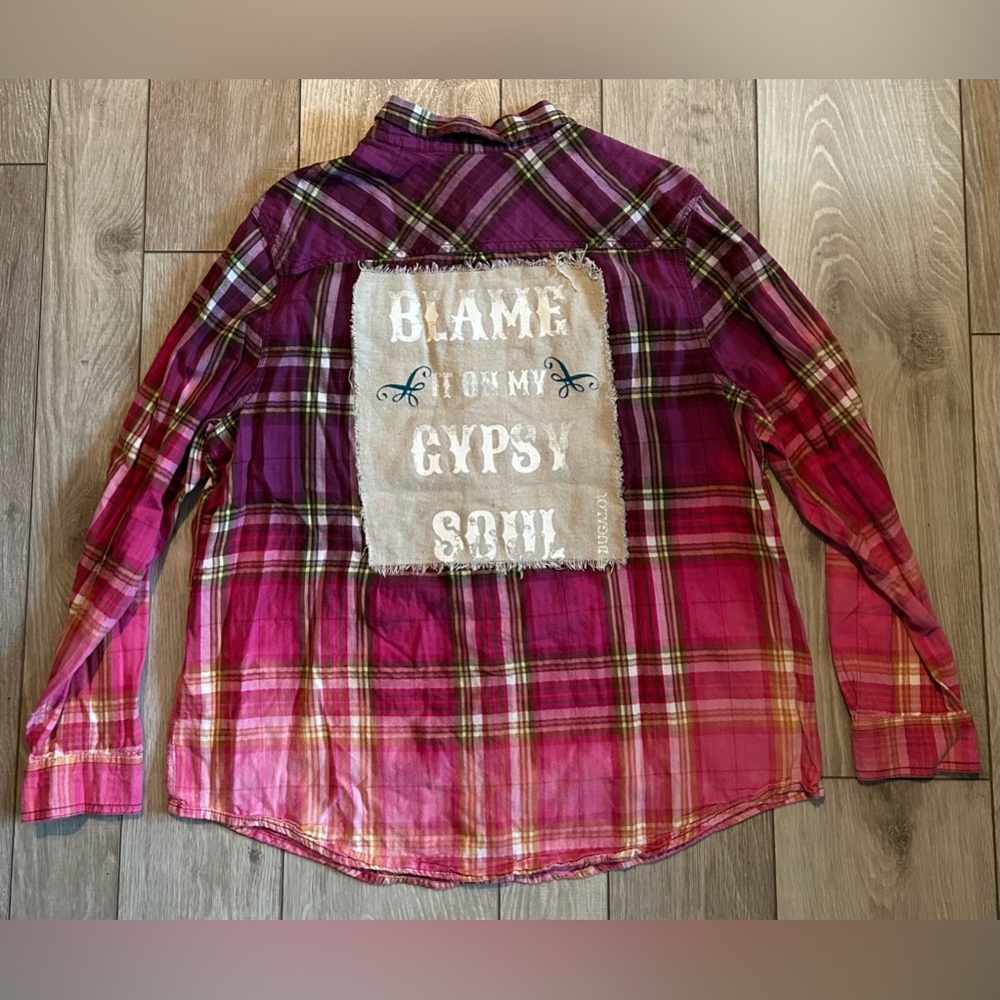 NWT Bugalou Upcycled Flannel -Purple And Pink - 1X Jr Plus/ Large - Gypsy Soul
